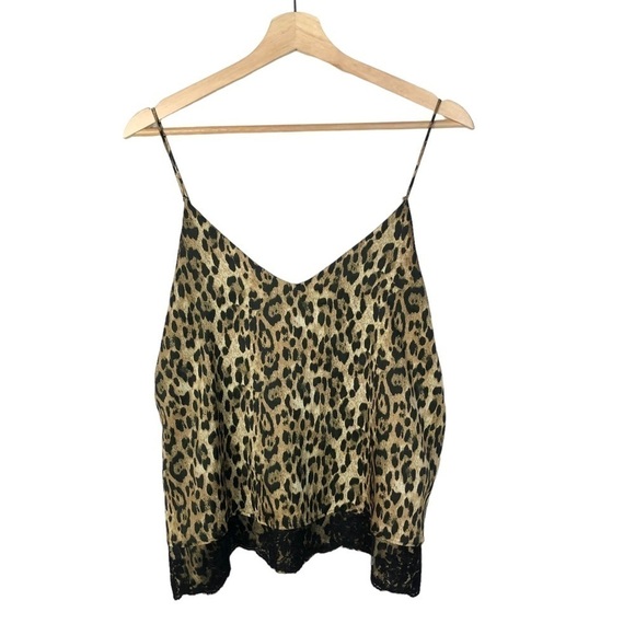 Zara Brown Leopard Print Lace Trim Camisole Tank Top S - Picture 1 of 3